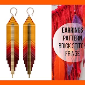 Native sacred feather seed bead fringe earring pattern, Brick stitch Indian, Navajo american inspired, Non indigenous free spirit, digital