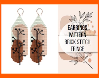 Modern Seed bead earring pattern, Geometric minimalist, Brick stitch fringe, Bohemian plant, Botanical aesthetic, PDF digital 228