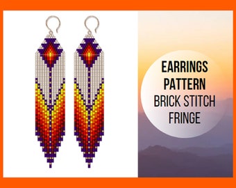 Ethnic beaded earring pattern, Seed bead fringe, Brick stitch, Native style, Tribal design, Bead weaving for beginners, PDF digital 379