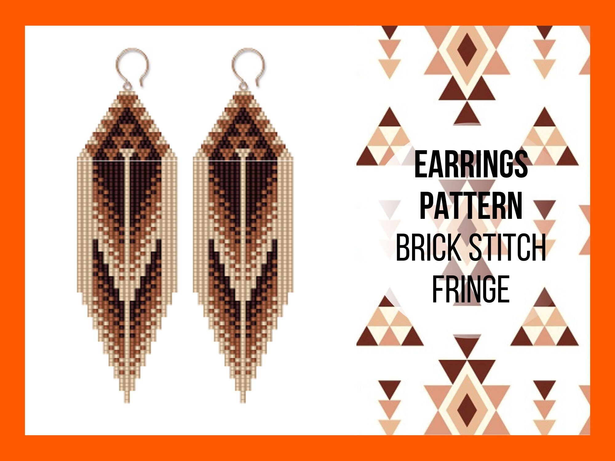 Western style seed bead fringe earring pattern, Tribal ethnic design, Native inspired, Brick stitch pattern, Wild west, Indian boho, PDF 052