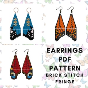 Butterfly wings seed bead earring pattern, Brick stitch with fringe pattern, pdf digital