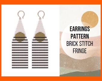 Sun Boho bead earring pattern, Brick stitch pattern, Fringe tassel Bohemian aesthetic line Minimal modern Abstract geometric PDF digital 261