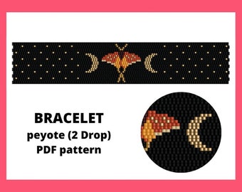 Peyote beaded bracelet pattern, Lunar moth bracelet pattern, 2 drop peyote Moon phases peyote pattern, Seed bead peyote pattern, pdf digital