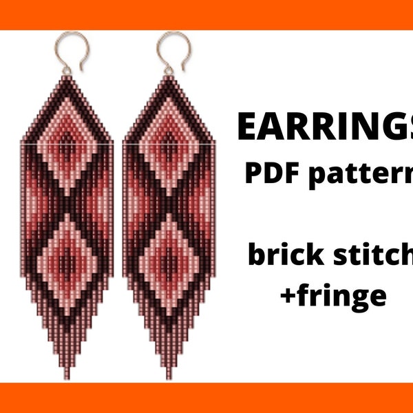Geometry earring pattern, Rhombus earring pattern, Brick stitch pattern, Seed bead earring pattern, Fringe earring pattern, PDF pattern