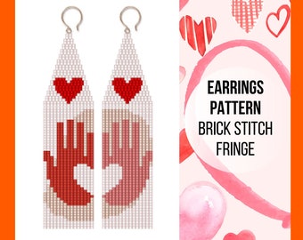 Valentine seed bead earrings pattern, Brick stitch heart, Bead weaving for beginners, Beadwork diagrams, pdf digital