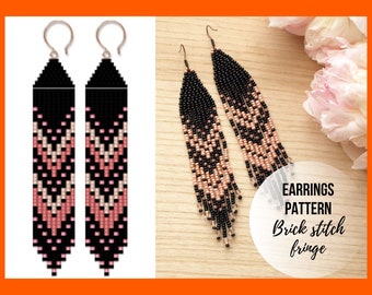 Earring pattern for beading, Seed bead fringe earring pattern, Brick stitch simple, Bead weaving, DIY earrings, Beadwork, PDF digital, 372