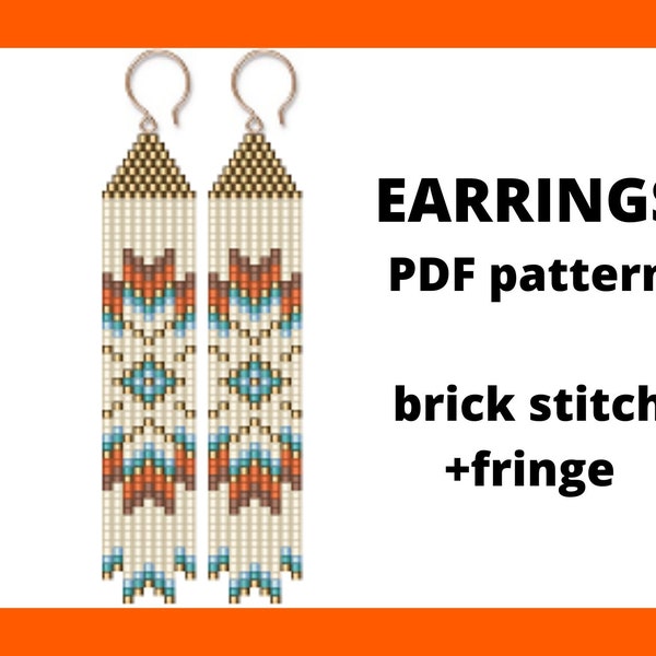 Non Native style earrings pattern, Tribal seed bead, Brick stitch pattern, Seed bead pattern, Seed bead, pdf digital download