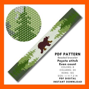 Bosbeer kralenarmband patroon, zelfs peyote-steek tellen, wilde dieren boom DIY sieraden bladwijzer Miyuki Delica Rocaille PDF digitale 062