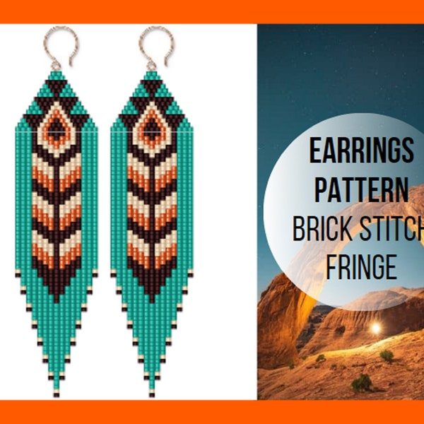 Native style inspired brick stitch fringe earring pattern, Ethnic earring pattern, Tribal earring pattern, seed bead pattern, PDF digital