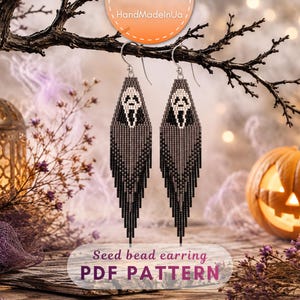 Halloween Ghost Mask Seed Bead Fringe Earrings PDF Pattern, Horror Inspired Brick Stitch Beading Pattern, DIY scary jewelry, digital 292