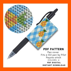 Pineapple Pen cover pattern, Pen wrap, Peyote bead pattern Seed bead Back to school Teacher First grader Pilot G2 PDF instant download 010