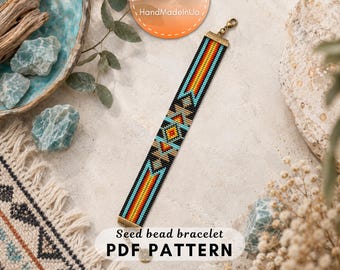 Loom Bracelet Pattern, Ethnic Geometric Seed Bead Bracelet, Miyuki Delica PDF, Beading Pattern, Instant Download 144
