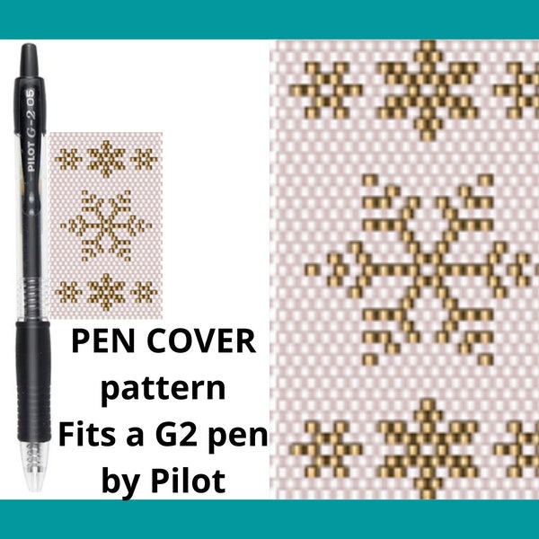 Pen cover seed bead pattern, Golden snowflake pattern, Christmas peyote pattern, Pen wrap pattern, G2 by Pilot, pdf digital download (1)