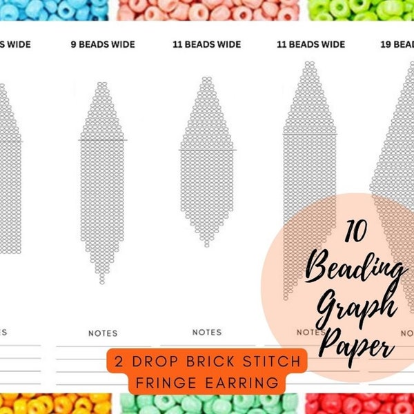 Bead graph paper, Seed bead 2 DROP Brick stitch earring graph paper, 10 blank fringe template, Procreate beading templates, PDF digital