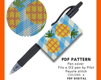 Molde para capa de caneta em formato de abacaxi, Envoltório para caneta, Molde para miçangas peyote, Tecelagem de miçangas, Volta às aulas, Professor, Aluno do primeiro ano, Pilot G2, PDF para download instantâneo 010