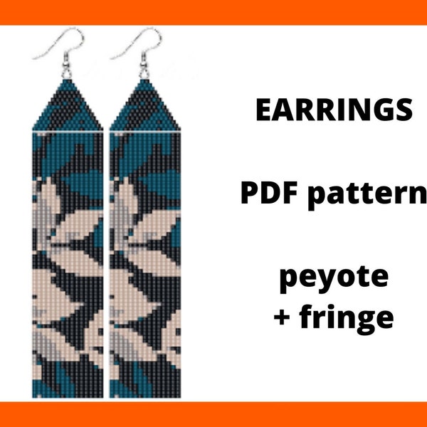 Leaves earring pattern, seed bead pattern, pdf digital download, fringe earrings pattern, earring making, digital download