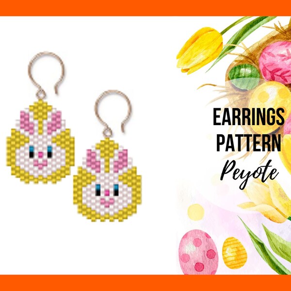 Easter egg bunny peyote earring pattern, Seed bead earring pattern, Cute rabbit, Egg shape, Bead weaving, Beadwork, PDF digital, 371