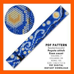 Sterrennacht zelfs peyote kralenarmband patroon Rocaille Van Gohg Beadwoven polsmanchet bladwijzer PDF digitaal 002
