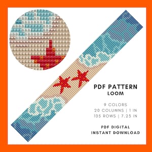 Loom beading bracelet pattern Starfish Ocean waves Sea animal Summer sandy shore Beach DIY Bookmark Miyuki Delica seed bead PDF digital 040