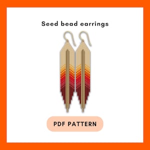 Feather seed bead fringe earring pattern, Brick stitch, Ethnic design, Pdf digital 472