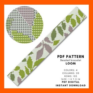 Wzór na bransoletkę z koralików wiosennych, wzór „Liście”, koraliki Miyuki Delica, plik PDF do pobrania 114