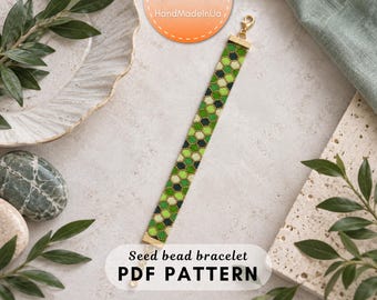 Geometric Bracelet Pattern, Green Peyote Bead Pattern, Miyuki Delica PDF, Seed Bead Weaving Pattern pdf digital 030