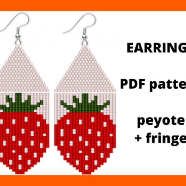 Motif de perles de graines de fraise, motif de boucle d'oreille Fringe, motif de boucle d'oreille au point de brique, boucles d'oreilles Berry, téléchargement numérique pdf