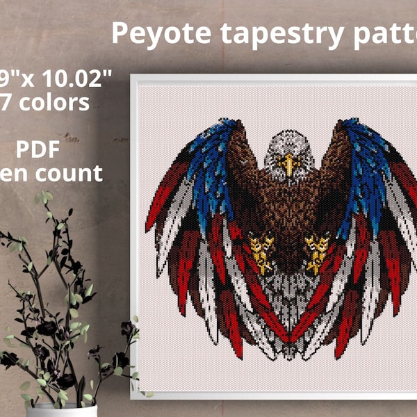 USA eagle peyote, Peyote tapestry pattern, Even peyote pattern, Wall decor pattern, pdf digital download