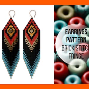 Beaded earring pattern, Brick stitch pattern, Long dangles, Seed bead earring with fringe, Bead weaving easy, PDF digital download 307