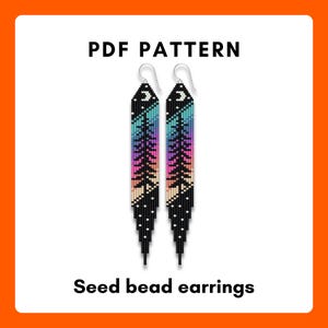 Brick Stitch Fringe earring Pattern PDF, Northern Lights Tree Moon phase Beading Miyuki Delica Aurora Jewelry Design Gift digital 358