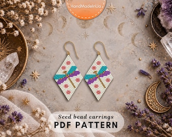 Dragonfly Beaded Earring Pattern, Brick Stitch PDF, Miyuki Delica Seed Bead Jewelry Pattern, digital 387