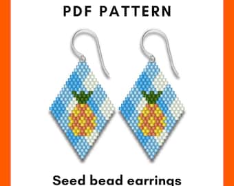 Brick Stitch Earrings Pattern PDF, Pineapple Summer design, Beadwork Miyuki Delica 11 Boho Tropical Jewelry Design Gift 081