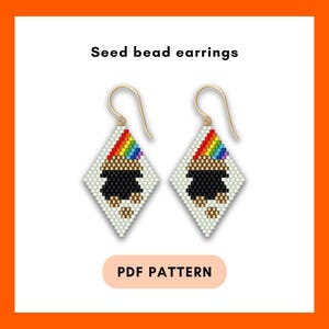St Patrick Day brick stitch earring pattern, Seed bead Shamrock Leprechaun treasure coins Lucky rainbow Pot of gold Beadwork PDF digital 361