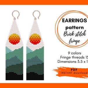 Miyuki Delica 11/0 Seed bead earring pattern, Sun Mountains Fringe earring, Easy beading, Brick stitch bead weaving PDF instant download 429