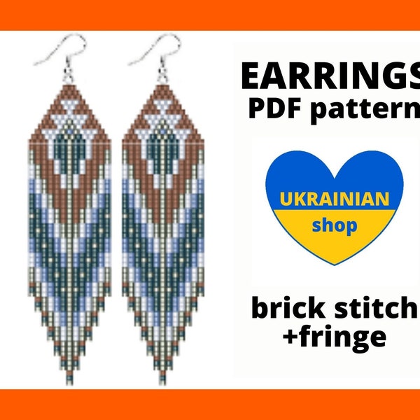 Fringe earring pattern, Brick stitch pattern, Non Native style earring pattern, Seed bead earring pattern, pdf digital download