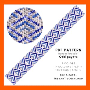 Blautöne Miyuki Delica Armband-Muster mit ungerader Zählung Klassisch geometrische Perlen-Muster, Miyuki Delica Armband Muster, PDF Datei 017