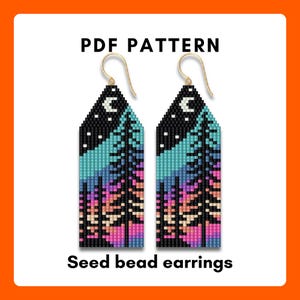 Aurora Borealis North Pole Seed bead fringe earring pattern, Northern light, brick stitch, Moonshine starry night, PDF digital 458