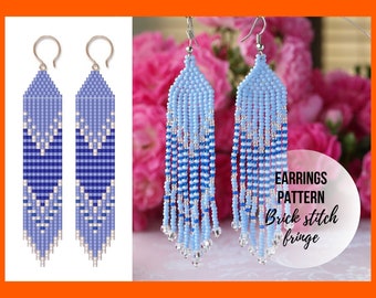 Light blue Brick stitch earring pattern, Seed bead fringe, Happy easter, Beadweaving beginner, Template easy, Delica pattern pdf digital 376