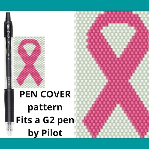 Breast cancer awareness pen cover pattern, Peyote pen wrap, G2 pilot pen pattern, PDF digital download (1)