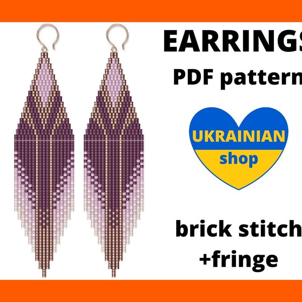 Seed bead earring pattern, Beading pattern Ukraine, Brick stitch pattern, pdf digital download