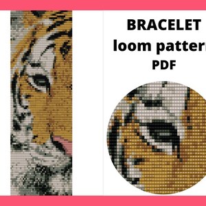 タイガー織機パターン、サファリ猫パターン、ワイルドキャットパターン、ビーズ織機パターン、PDF 即時ダウンロード