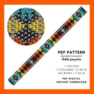 Ethnic geometry Odd count peyote beaded bracelet pattern Narrow Colorful tribal Beading Beadwork, Beadweaving Miyuki Delica, pdf digital 013