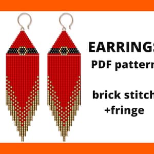 Christmas brick stitch earrings pattern, seed bead earrings pattern,  fringe earrings DIY,  pdf digital download,