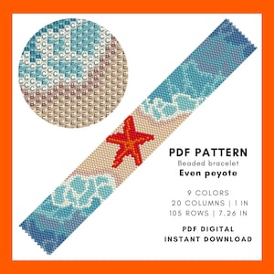Even peyote beading bracelet pattern Starfish Ocean waves Sea animal Summer Beach DIY Bookmark Miyuki Delica seed bead PDF digital 040
