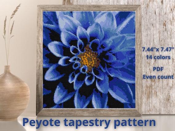 Blue Flower Peyote Tapestry Pattern Dahlia Peyote Pattern Even