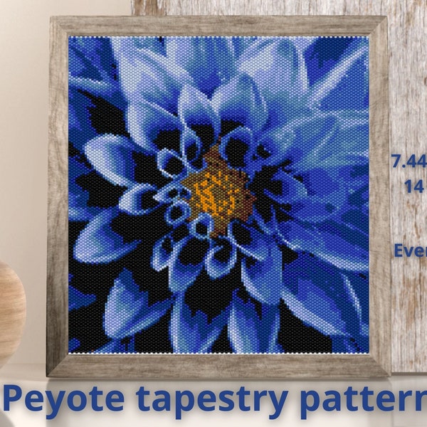 Patrón de tapiz de peyote de flor azul, Patrón de peyote Dahlia, Patrón de peyote uniforme, Patrón PDF, Patrón de decoración del hogar