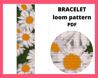 Daisy flower Bead loom patterns, Loom beaded bracelet, pdf instant download, Daisy bracelet pattern
