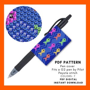 Patrón de cuentas Peyote con forma de pez neón Funda para bolígrafo con tejido de cuentas Diseño submarino de colores brillantes Regalo DIY para profesores para la vuelta al cole pdf digital 004