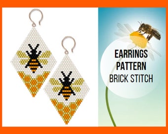 Bee brick stitch earring pattern, Honey earring pattern, Honeycomb earrings, Insect brick stitch, Delica, Rhomb seed bead earring, digital