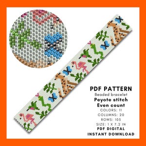 Braccialetto con perline a tema animali della giungla, peyote, ghepardo, leopardo, serpente, fenicottero, colibrì, safari, perline Delica, PDF digitale 067